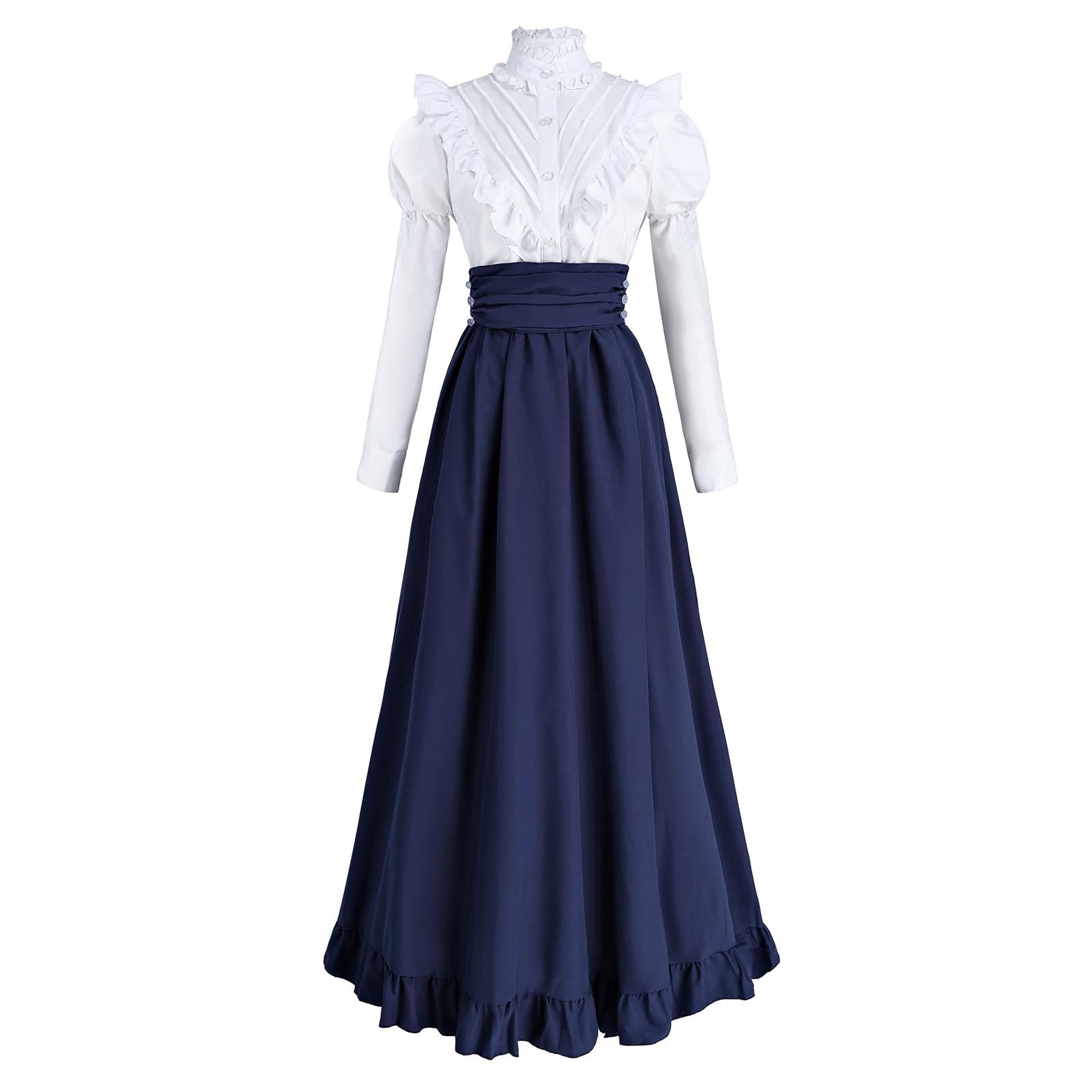 Fiamll Viktorianisches Kleid Renaissance Kostüm Damen Vintage Ballkleid Damen Mittelalter Bluse mit Renaissance Maxirock Blau M