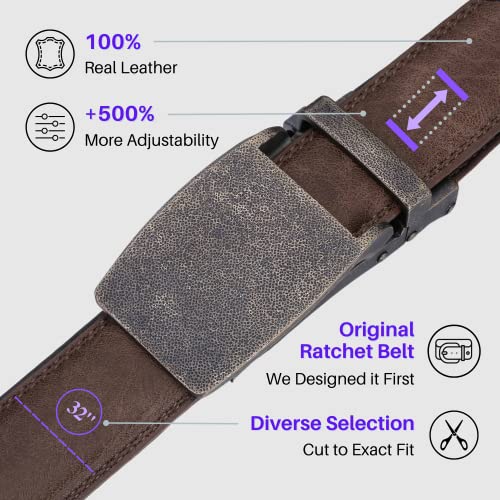 Image of Marino Avenue Ratchet Belt for Men. Adjustable Leather Dress Belt with 38 Easy to Click Into Place Ratchet Closures.