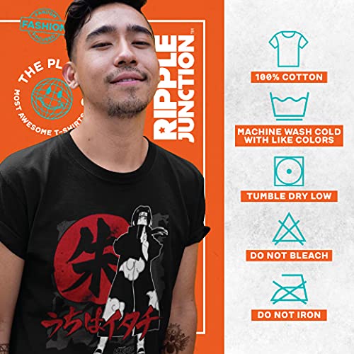 Ripple Junction Naruto Shippuden Men's Short Sleeve T-Shirt Itachi Uchiha Akatsuki Kanji Symbol Anime Crew Large Black #TOP3