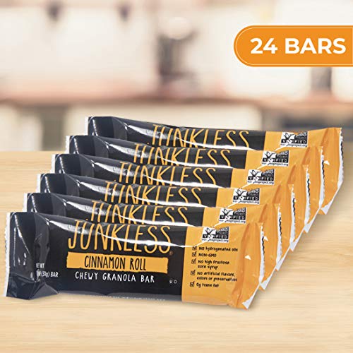 JUNKLESS Chewy Granola Bars, Cinnamon Roll, 24 bars (6 x 1.1 oz bars/box – 4 boxes), Non-GMO, low sugar, great tasting, made for kids & families - Thumbnail 6