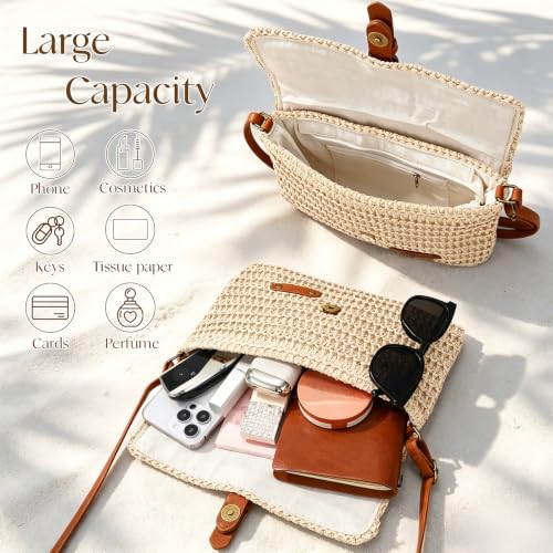 Image of Straw Bag Beach Purse Summer Purses for Women Vacation Handbags Woven Crossbody Bags Straw Shoulder Bag