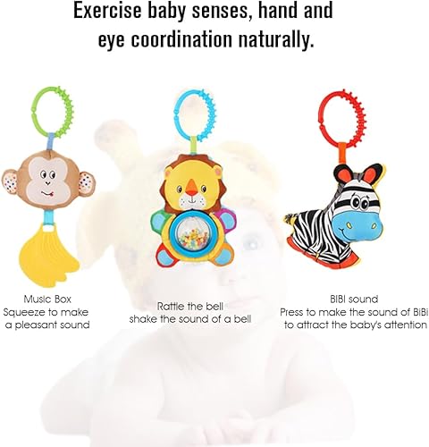 Miniatura 8 de Cochecito de viaje para bebé, juguete móvil para cuna, juguete móvil de actividad desmontable para moisés, asiento de automóvil, juguete de animales