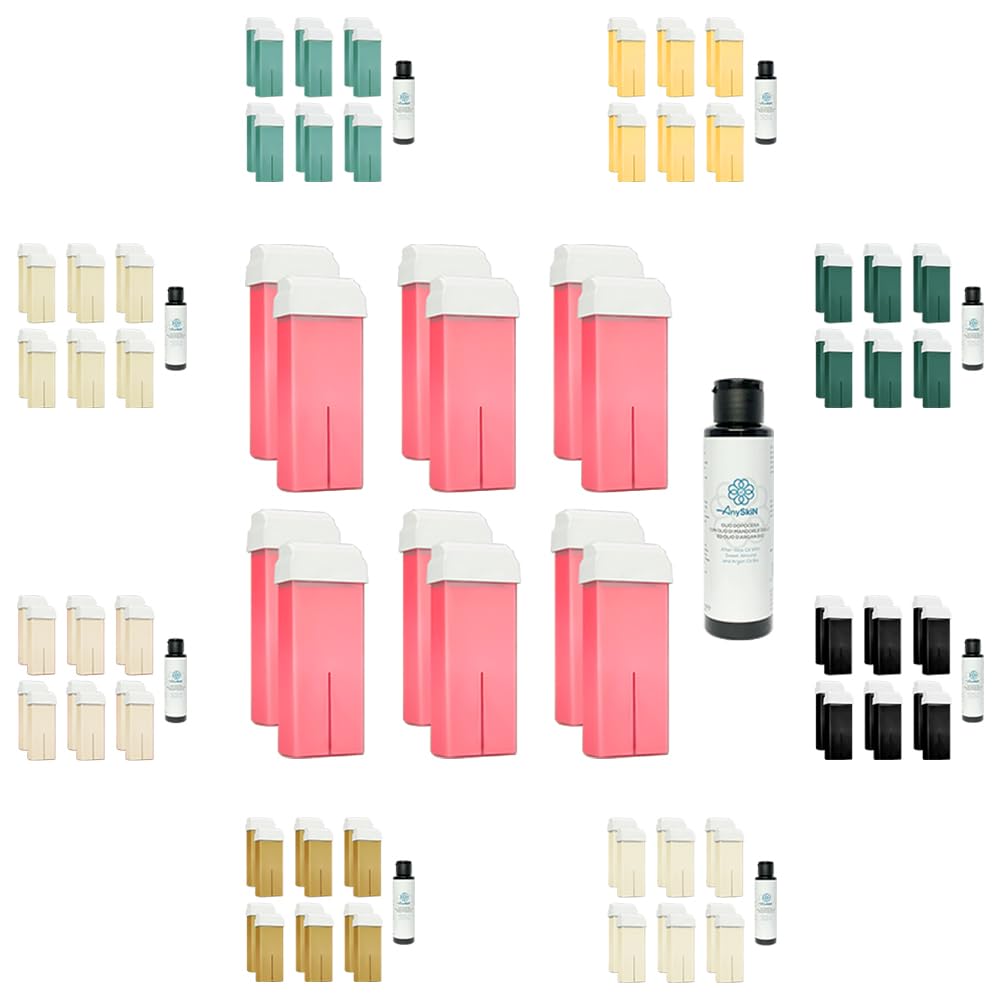 Roll-on Enthaarungswachs mit Fettlöslichkeit, 100 ml, Nachfüllpackung für Handstück, Wachserhitzer, Wachserhitzer, Epilation, 12 Stück, Rosa + gratis Anyskin® Öl nach Wachs, 100 ml