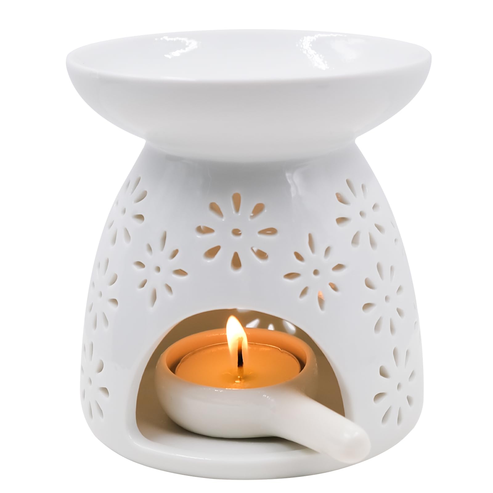 Guzeelu Wax Melt Burners, Ceramic Tealight Wax Warmer, Aromatherapy Oil Burner And Scented Wax Diffuser, Glazed Ceramic With Cut-Out Design For Home Bedroom Decor