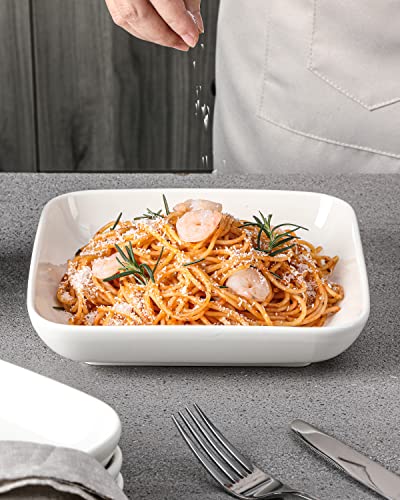 Malacasa Pasta Bowls 32 Oz, Ceramic Pasta Bowl Large Salad Bowls Set Of 4, Durable Porcelain 8 Inch Square Serving Dishes, Microwave, Oven, Dishwasher Safe, Series Ivy #TOP5