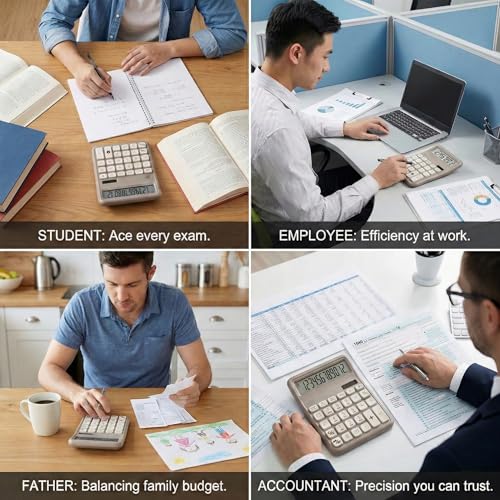 Image of 12 Digit Large Display Desktop Calculator Beige with Big Buttons, Dual Screen, GT & Memory Functions, Auto Power Off | Office, School & Home Use