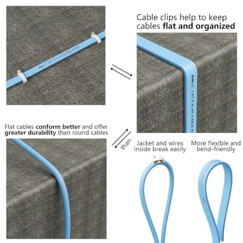 Image of Jadaol Cat6 Ethernet Cable 200FT with Clips 10Gbps Flat Network Cable, Blue