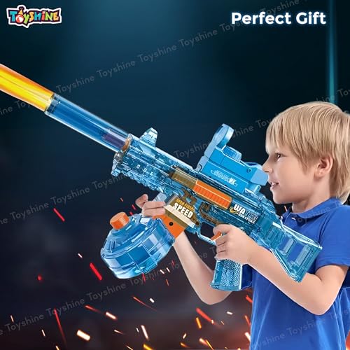 Image of Toyshine Transparent UMP45 Submachine Design Electric Automatic Water Gun Toy with Light, Powerful Rechargeable Squirt Holi Water Toy Gun Outdoor Play Kids Girls Boys 4+, Blue