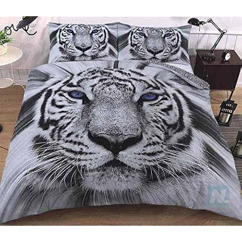 Northern Luxe 3D Animal Effect for Childrens and Adults Printed Duvet Cover set with Pillow Cases Quilt Bedding Set (3d White Tiger Exclusive, Double) Cover