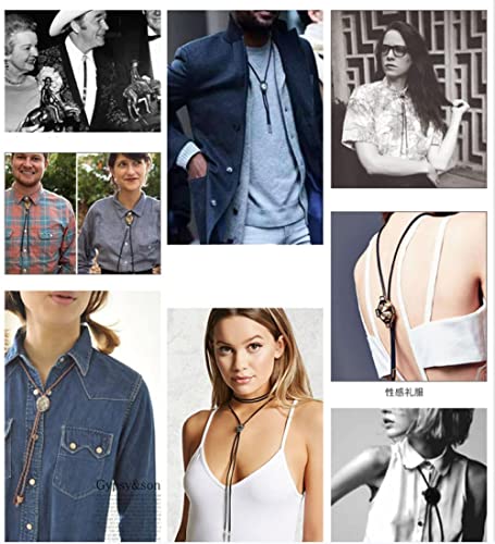 Image of Jeilwiy Bolo Tie for Men Western Cowboy Tie Necklace Gold Bolo Tie Leather Necktie Halloween Tie Accessories for Women