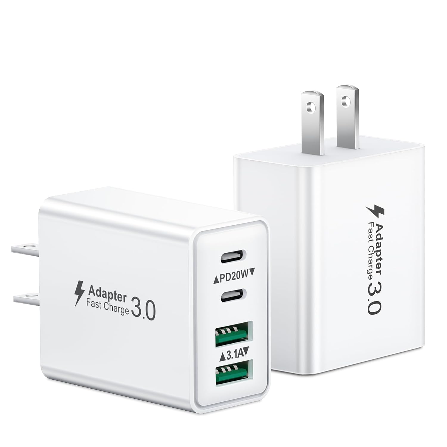 USB C Charger Block 2Pack 40W 4-Port Type C Fast Charging Block Dual PD Power Adapter QC Plug