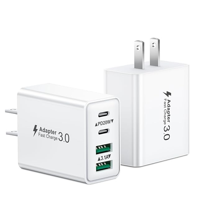 USB C Charger Block 2Pack 40W 4-Port Type C Fast Charging Block Dual PD Power Adapter QC Plug