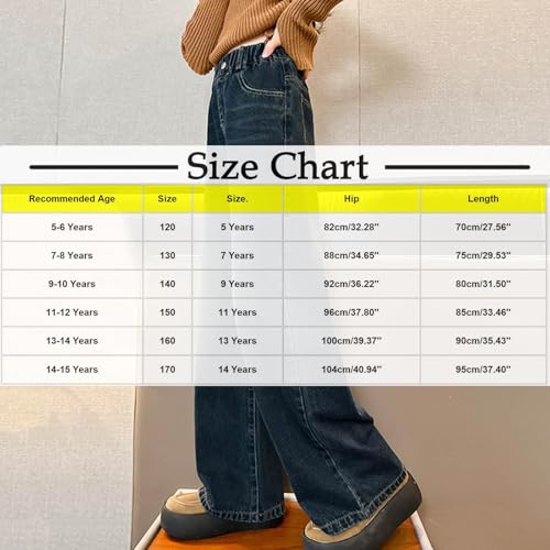 Anjikang Wide Leg Jeans for Girls Casual Baggy Straight Leg Denim Sweatpants Kids Elastic Waist Preppy Jean Pants with Pocket3