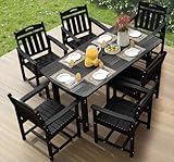 Ciokea HDPE Outdoor Dining Set, 7-Piece Patio Table and Chairs Set with Umbrella Hole, All-Weather Patio Dining Sets for 6, Durable Patio Furniture for Backyard, Garden, Lawn & Poolside, Black
