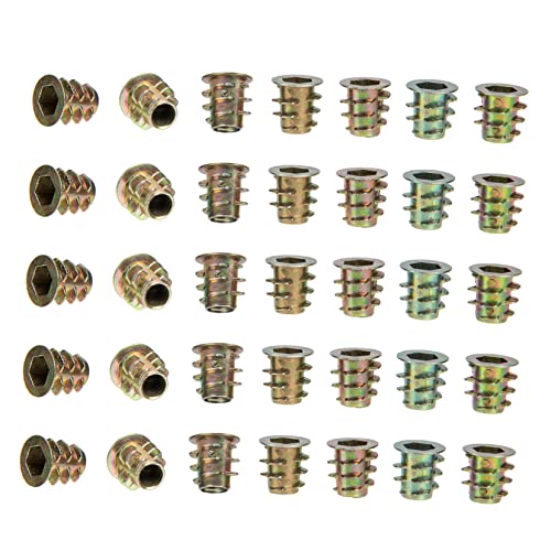 Alipis 100 Piezas de Tuercas Trapezoidales M5 de Aleación de Zinc Rosca Interna y Externa, Insertos Roscados para Madera Dura, Accesorios para Muebles, Pernos de Inserción