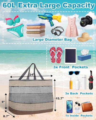 Mesh Beach Bag Oversized Tote Bags for Women Vintage Brown Wood Grain Large Bags for Travel Pool Grocery3