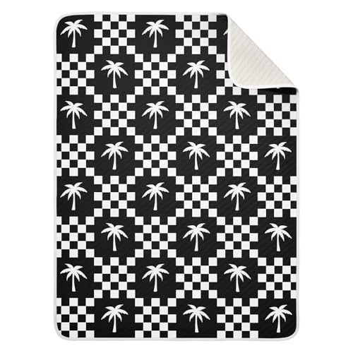 Image of Palm Tree Check Black White Baby Swaddle Blanket for Boys and Girls, Muslin Baby Receiving Swaddle Blanket, Soft Cotton Nursery Swaddling Blankets for Newborn Toddler Infant