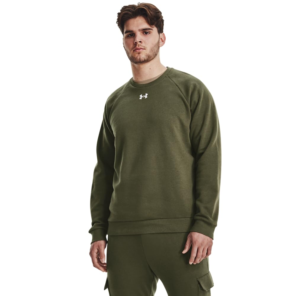UNDER ARMOUR Men's Training Rival Fleece Crew Sweatshirt, Khaki, Size M, Men