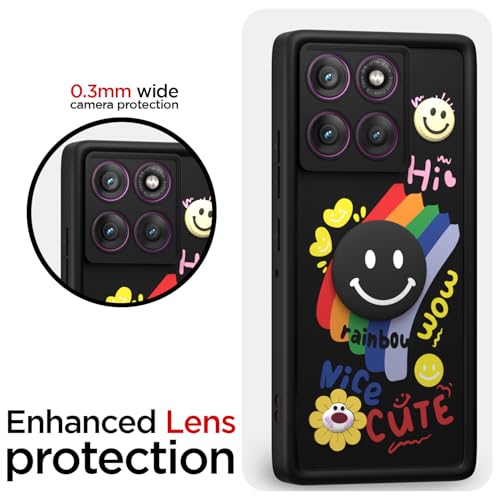 Image of Pikkme Back Cover for Motorola Moto Edge 60 Pro 5G | Soft Silicone| Cute Rainbow Smile & 3D Cartoon Flower Design | Shockproof Raised Camera Protection Bumper Case (Black)