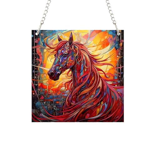 HIZEFSOO Animal Stained Glass Window Hanging, Abstract Glass Hanging Decoration Creative Acrylic...