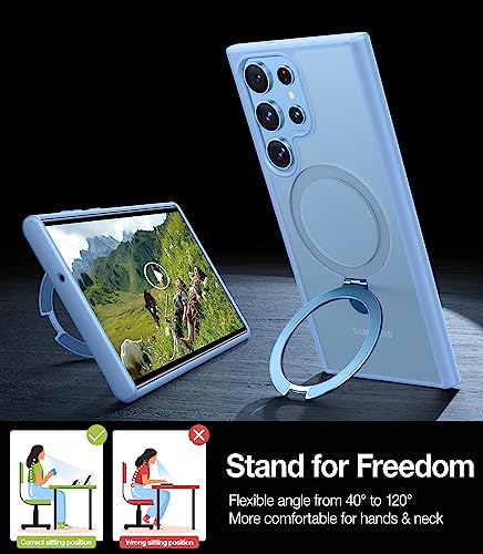 TORRAS Slim Magnetic Stand for S23 Ultra Case, Ultra Thin Open Edge Design, Never Yellowing, Fit for MagSafe with Kickstand, Caseless Touch Grip Ostand Case, Light Blue