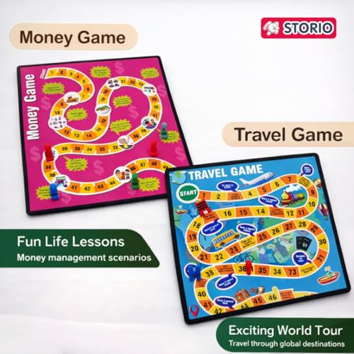 Image of Storio 4-in-1 Classic Board Games for Kids 5+ Years | Snakes & Ladders, Ludo, Drive Your Car & Money Game | Family Board Game Set with Dice & Pawns | Educational Strategy Game for Boys & Girls