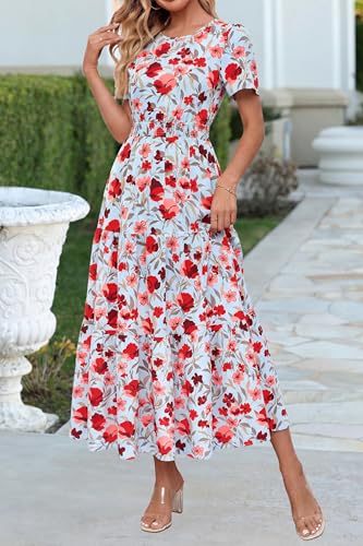 Image of PRETTYGARDEN Women's Casual Smocked Boho Floral A-Line Maxi Dress 2026