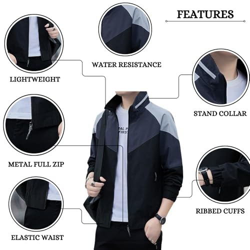 Image of MIA FASHION Mens Jackets for Summer, Lightweight Windcheater Jacket, Full Sleeves, Regular Fit, Stylish Stand Collar, Zipper Closure