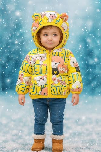Image of Bold N Elegant Kid's Standard Length Polyester Winter Dinosaur Bomber Jacket Hoodie Puffer Quilted Jacket Coat for Baby Boys and Girls