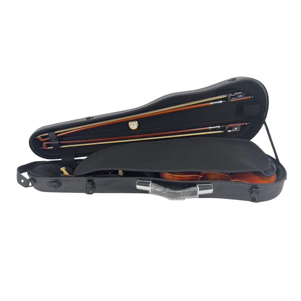 Custodia rigida per violino 4/4 con cinghie per zaino, ultra leggera, da viaggio, in fibra di carbonio, antigraffio, con igrometro, impermeabile Durabl (nero)