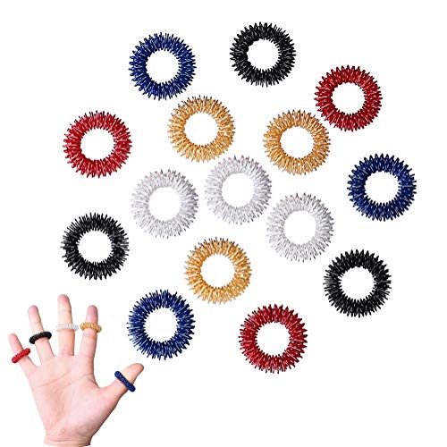 15 Pieces Massage Rings, Acupressure Finger Ring Set for Kids Teens Adults (5 Colors)