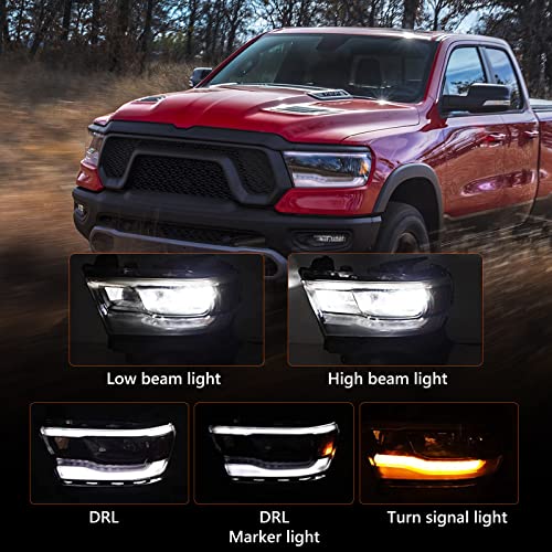 VLINCAR LED Headlight Assembly Compatible with Dodge Ram 1500 2019 2020 2021 2022 Replacement Headlamp with Black Housing Left Driver Side 68533275AA CH2502320 by VLINCAR - Image 3