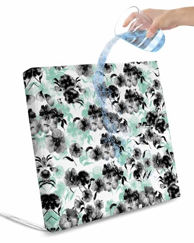 Edwiinsa Watercolor Floral Indoor/Outdoor Seat Cushions Cover,Waterproof Patio Chaise Lounge Cushion Cover for Beach Pool Side Chair Cushions 22x20x4 Pieces Black Green Botanical Painted Art