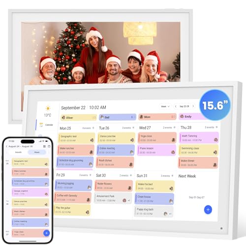 HoziRes Digitaler Kalender, 15,6'' Digitaler Kalender Wand, Elektronischer Wandkalender, 1920x1080 FHD Touchscreen Familienplaner mit 32GB Speicher, Intelligenter Tischkalender Digitaler Bilderrahmen