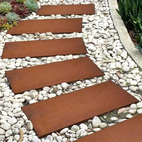 Nicoman Corten Steel Stepping Stones Rustic Brown Rectangular Garden Path Pavers Outdoor Landscaping (Pack of 1)