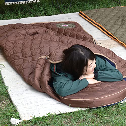萩原 こたつ掛けにもブランケットにもなる3way寝袋 ブラウン 約100×210cm(寝袋として使用した場合) 「two sides」 洗える アウトドア キャンプ