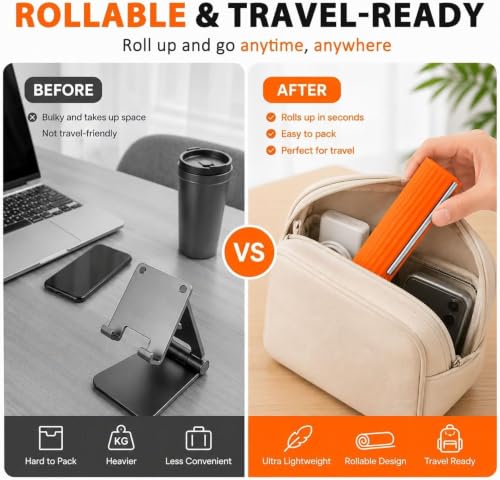 Image of Adjustable Flexible Silicone Phone Stand for Desk, Roll-Up Mobile & Tablet Holder for Video Calls, Reading, Gaming, Home, Office and Travel