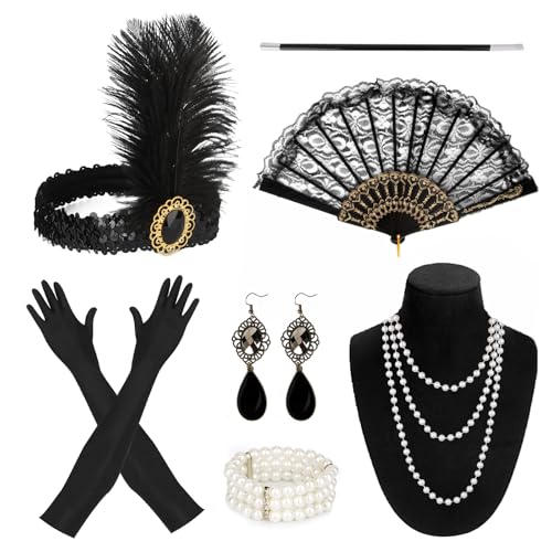 AYSYR 7 Stück 20er Jahre Kostüm Damen Accessoires,Gatsby Accessoire für Flapper Party,1920er Accessoires Damen mit Stirnband Ohrringen Halskette Handschuhen Handheld-Requisiten ect AYSYR 7 Stück 20er Jahre Kostüm Damen Accessoires,Gatsby Accessoire für Flapper Party,1920er Accessoires Damen mit Stirnband Ohrringen Halskette Handschuhen Handheld-Requisiten ect