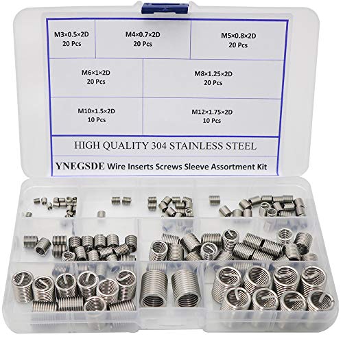 Wire Screw Sleeve Thread Repair Insert Kit, M3 M4 M 5 M6 M8 M10 M12 Wire Thread Inserts Steel Sheath Helicoil Type Screw Repair Sleeve Assortment Kit-120Pcs