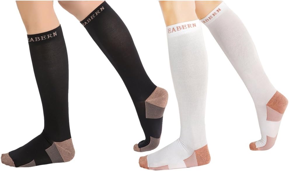 2Pair Unisex Compression Socks -Graduated Support Knee High Socks- Best For Running, Athletic Sports, Flight, Travel.asst-L/XL