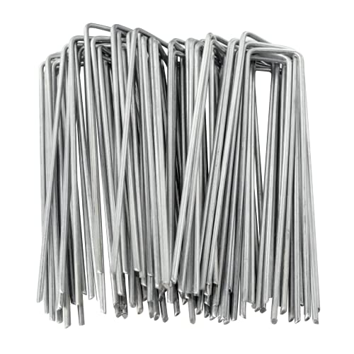 50 clavijas de jardín de acero galvanizado para tierra para tela de barrera de malas hierbas y cubierta de suelo, estacas de seguridad de jardín en forma de U de 6 pulgadas