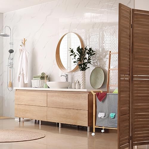 Panier à linge double compartiment 80l avec support bambou et roulettes - 6