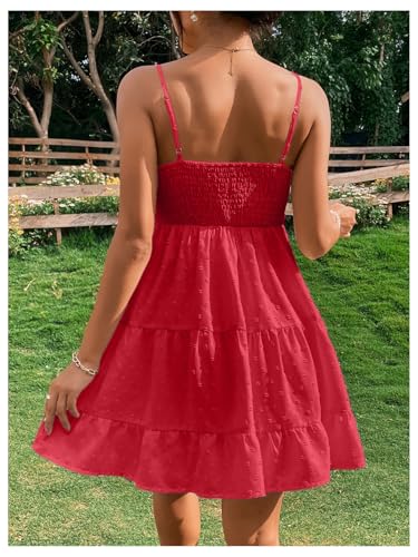 Image of Floerns Women's Swiss Dots Sleeveless Ruched Bust Ruffle Hem Cami Short Dress