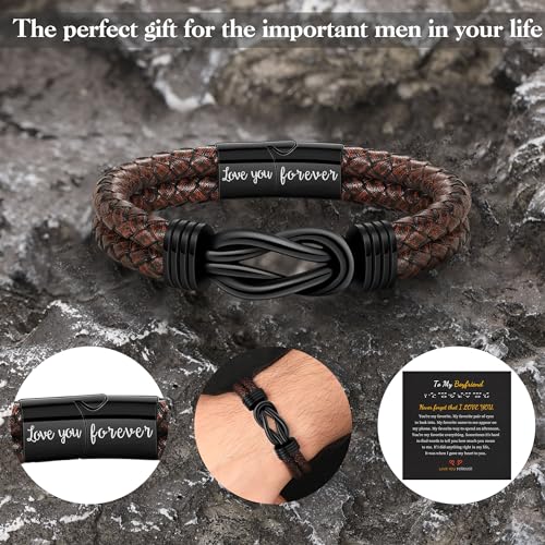 Gifts for Men Leather Bracelet Brown Braided Forever I Love You Gifts for Him Infinity Cuff Bracelets Birthday Gifts for Boyfriend Son Grandson Husband Dad Mens Fathers Day Gift