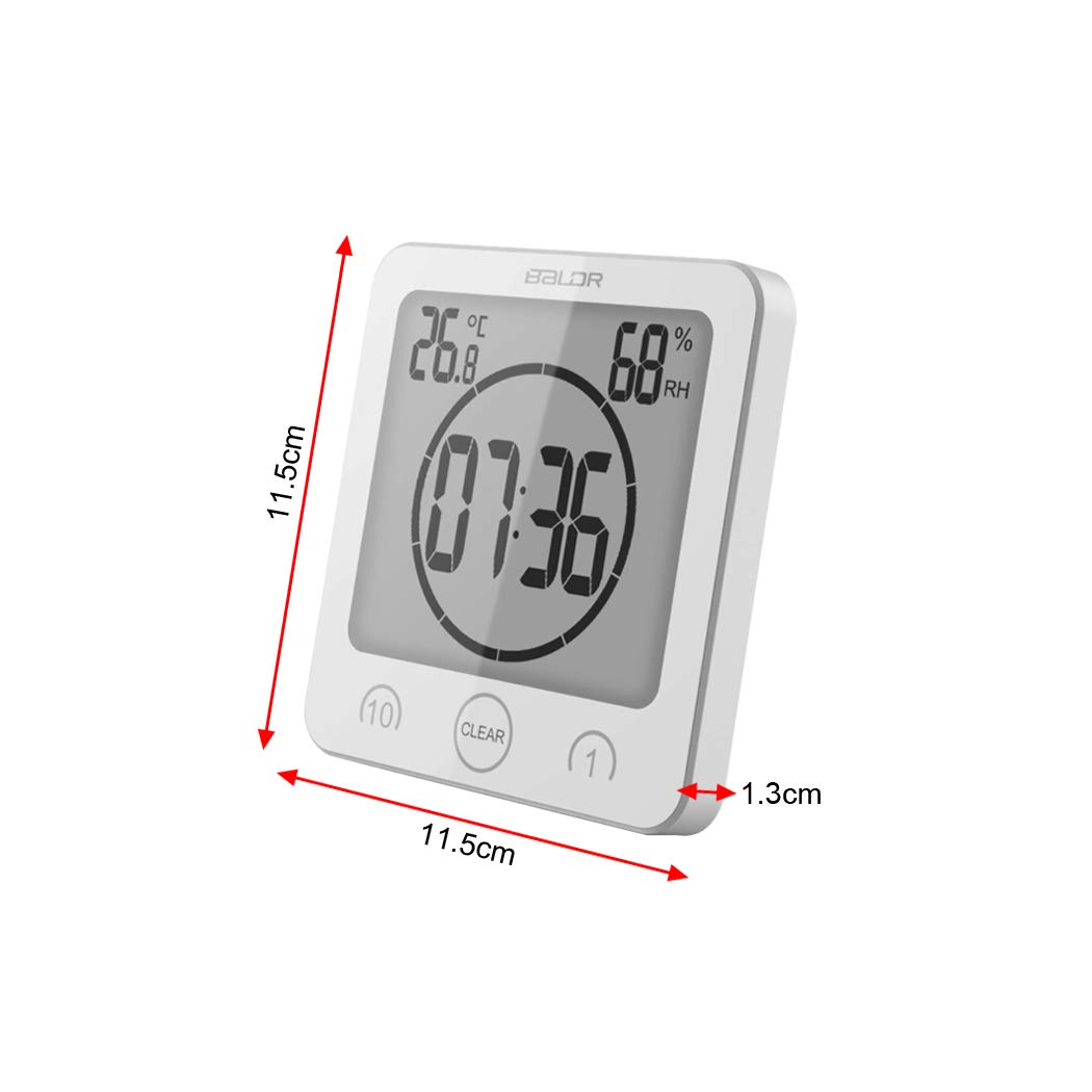 Reloj de baño Digital con Ventosa de Pared Impermeable, Pantalla Grande, Temporizador de Ducha, con Alarma, termómetro de Temperatura, higrómetro, Temporizador de Cuenta Regresiva