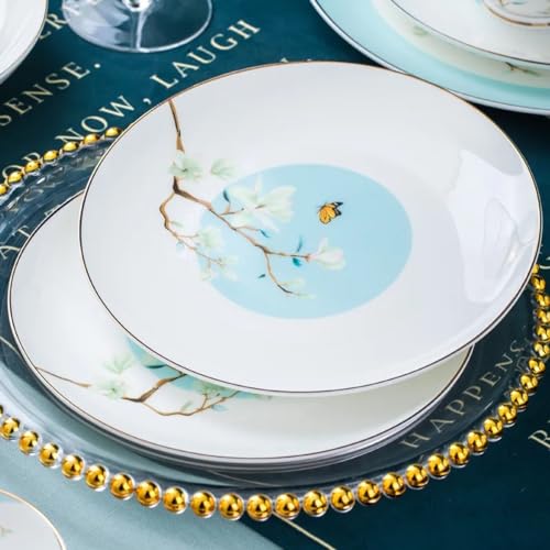 Zestaw zastawy stołowej z porcelany kostnej, 60 sztuk, biały wzór kwiatu magnolii, lekka luksusowa ceramiczna miska, naczynie i zestaw talerzy
