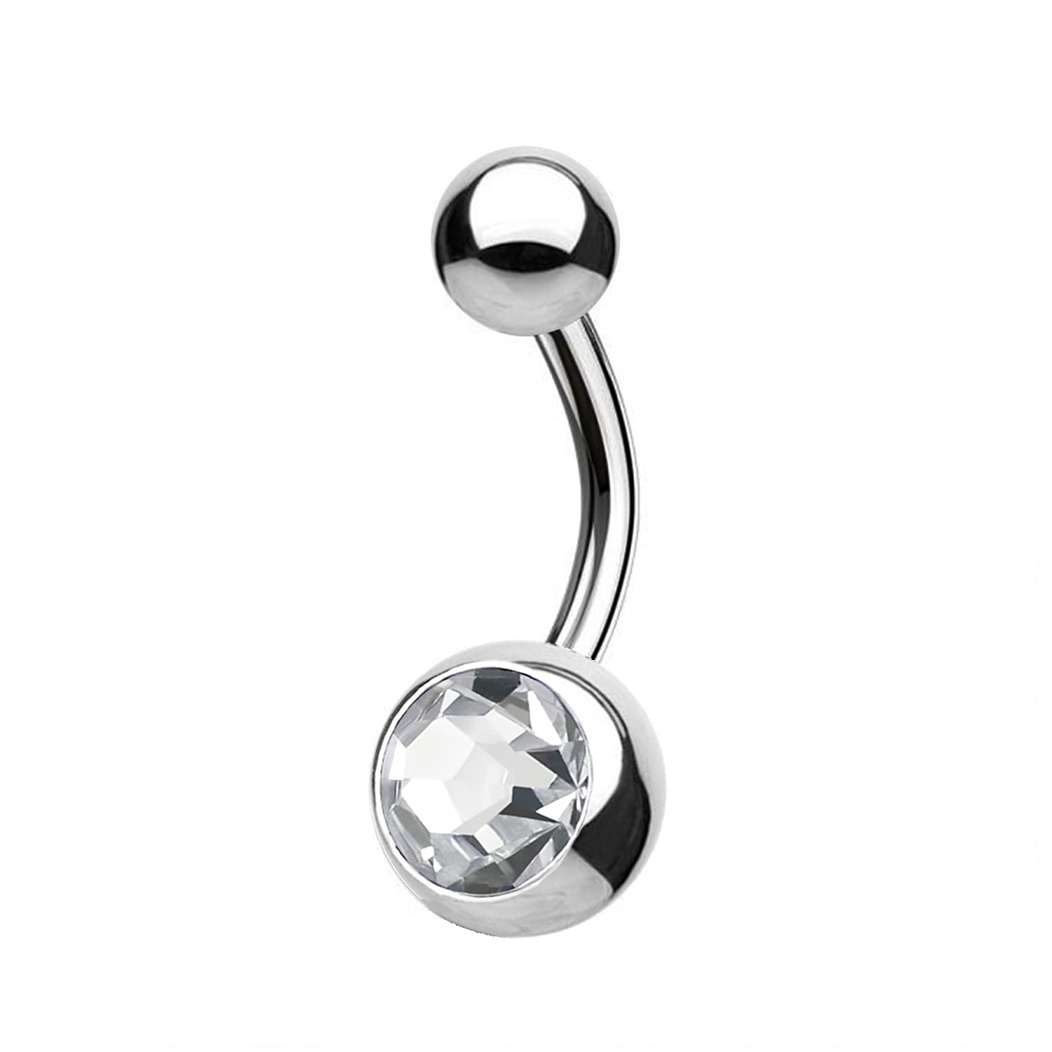 WARRIOR Piercing Ombligo Banana con Pedro Blanco Belly Button Estéril de Titanio 14G (1,6 mm) Piercing del Cuerpo Barra Individual Pieza PTD-02, Lunghezza Barra 10mm