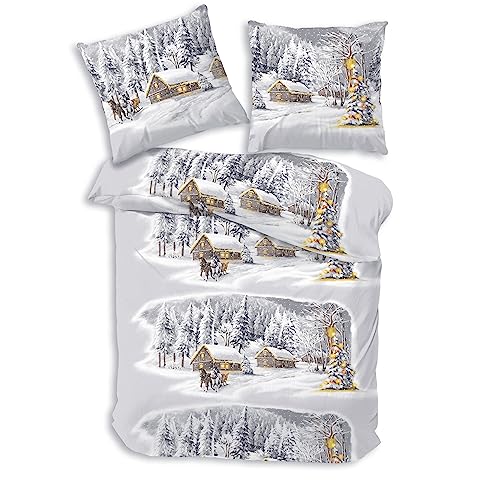 LINKHOFF Biber Bettwäsche 155x220 2tlg.- Weihnachts-Bettwäsche...
