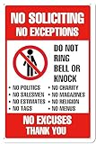 Kadezia 12'x8' Aluminum No Soliciting Sign with Pre-Drilled Holes - Rust-Proof, Outdoor/Indoor Use, Funny Door Decoration for Home, Office, Yard (Do Not Ring Bell/No Knock Policy) (003)