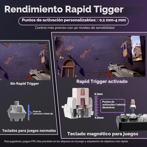 Teclado magnético YUNZII rapid trigger con actuación ajustable y teclas PBT duraderas 5